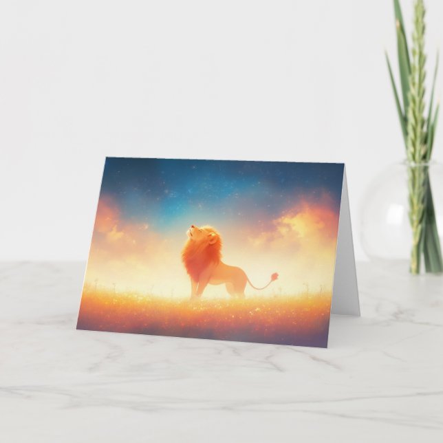 Tarjeta León bañado en el abrazo del atardecer (Anverso)