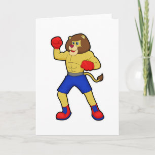 Tarjeta León boxeando con guantes de boxeo