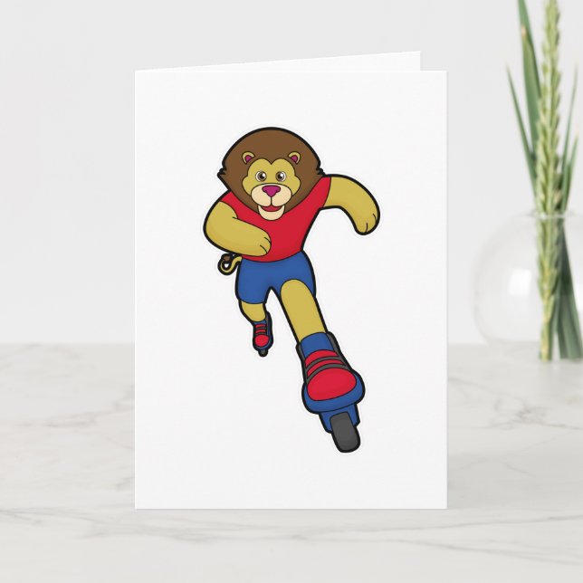 Tarjeta León como patinador con patines en línea (Anverso)