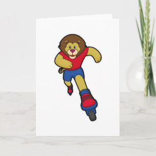 Tarjeta León como patinador con patines en línea