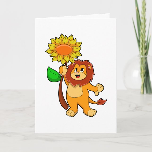 Tarjeta León con flor girasol (Anverso)