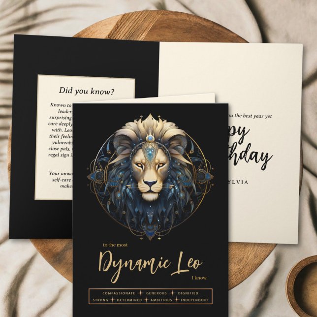 Tarjeta León de oro negro moderno Rótulo Zodiaco León Cump (Subido por el creador)
