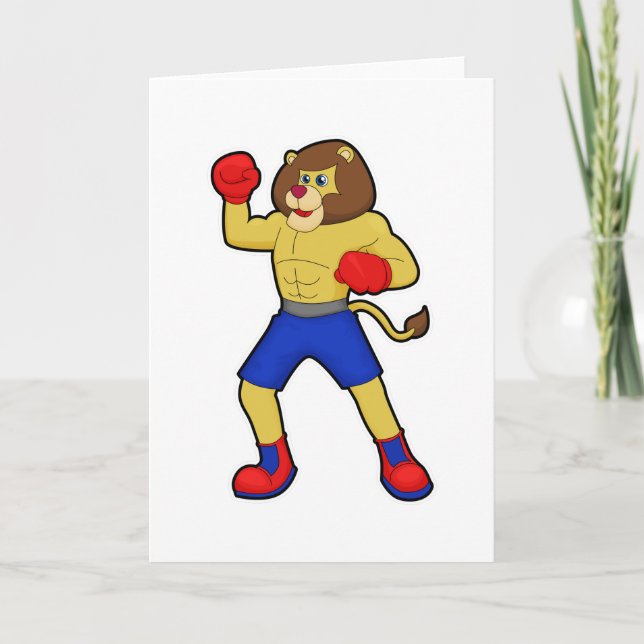 Tarjeta León en boxeo con guantes de boxeo (Anverso)