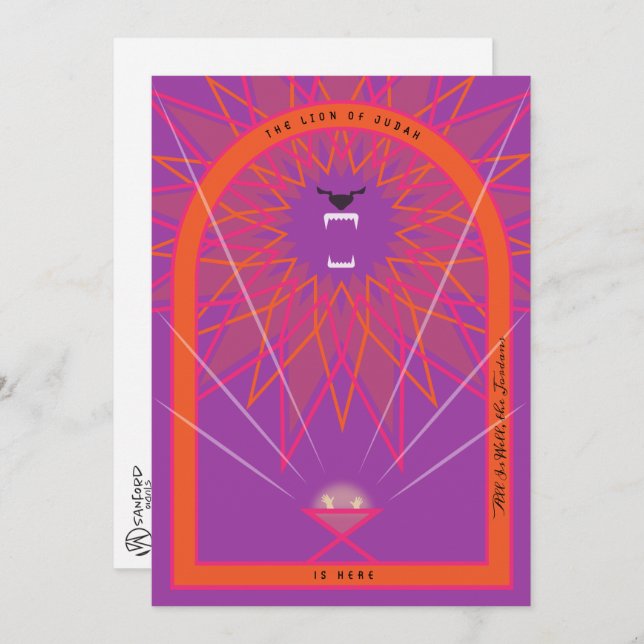 Tarjeta León en un pesebre (Anverso / Reverso)