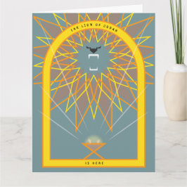 Tarjeta León en un pesebre