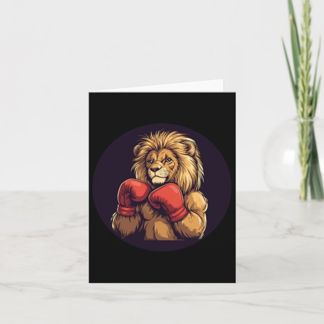 Tarjeta León Fuerte Con Vestiduras De Boxeo Para Niños Y (Anverso)