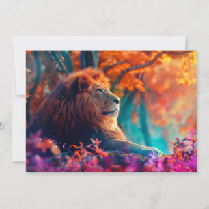 Tarjeta León Majestuoso en Diseño de Bosque Encantado