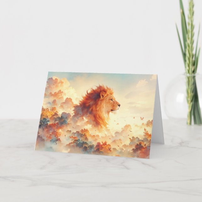 Tarjeta León Majestuoso entre nubes radiantes (Anverso)
