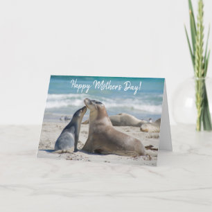 Tarjeta León marino australiano y lindo bebé, Día de la Ma