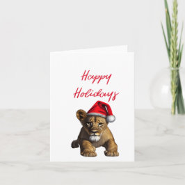 Tarjeta León usando un Gorra de Santa Claus en blanco