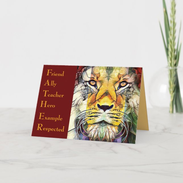 Tarjeta León Vida Silvestre Arte Padre Acrónimo Día de los (Anverso)