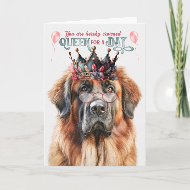 Tarjeta Leonberger Dog Queen por un día divertido cumpleañ (Anverso)