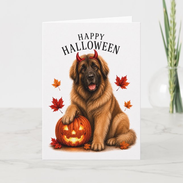 Tarjeta Leonberger perro diablo de Halloween (Anverso)