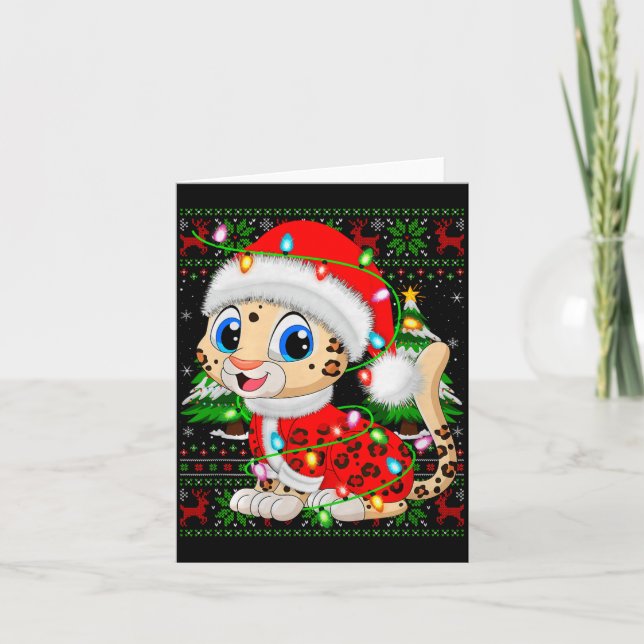 Tarjeta Leopard Christmas Lights Santa Costume Ugly Xmas S (Anverso)