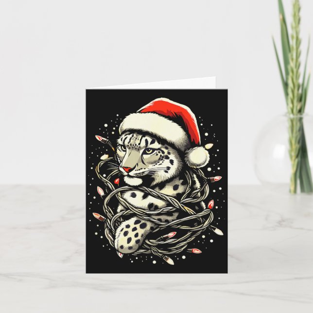 Tarjeta Leopard Christmas Santa Hat Christmas Lights Women (Anverso)