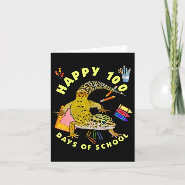 Tarjeta Leopard Gecko Feliz 100 Días De Diversión Escolar (Anverso)