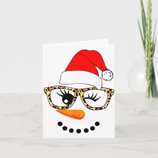 Tarjeta Leopard Gles Santa Claus Snowman Face Christmas Co (Anverso)