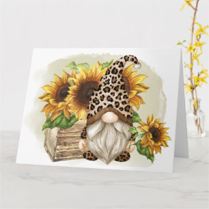 Tarjeta Leopard Gnome Sunflowers