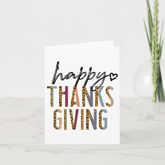 Tarjeta Leopard Happy Thanksgiving Fall (Anverso)