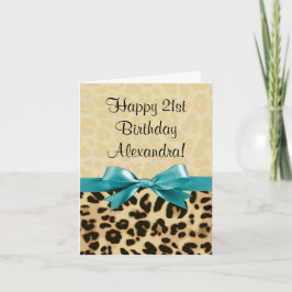 Tarjeta Leopard Print Aqua Blue Bow Chicas