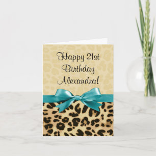 Tarjeta Leopard Print Aqua Blue Bow Chicas