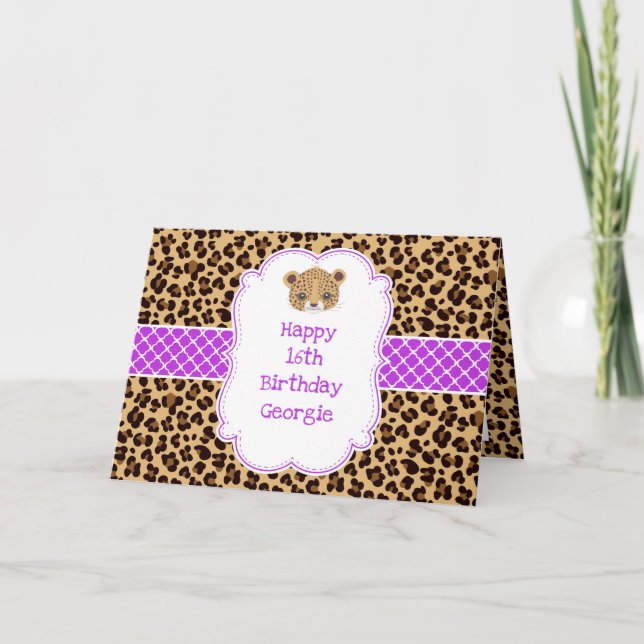 Tarjeta Leopard Print Purple Quatrefoil (Anverso)