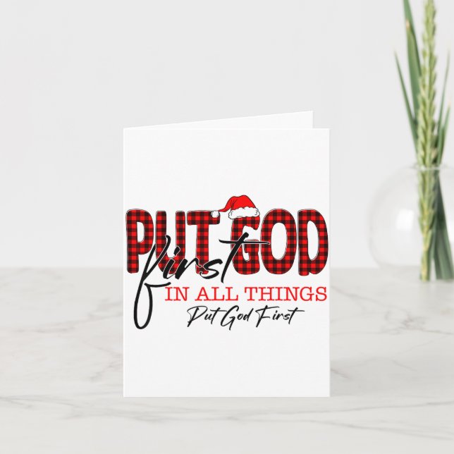 Tarjeta Leopard Put God First In All Things Santa Hat Xmas (Anverso)
