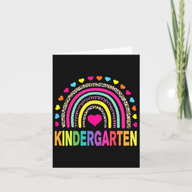 Tarjeta Leopard Rainbow Kindergarten profesor primer día d (Anverso)