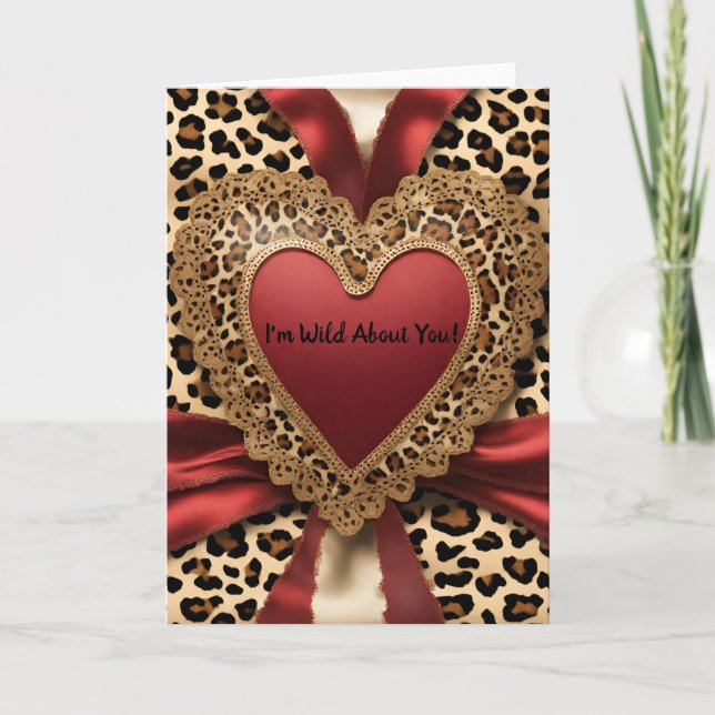 Tarjeta Leopard Red El día de San Valentín Heart Card (Anverso)