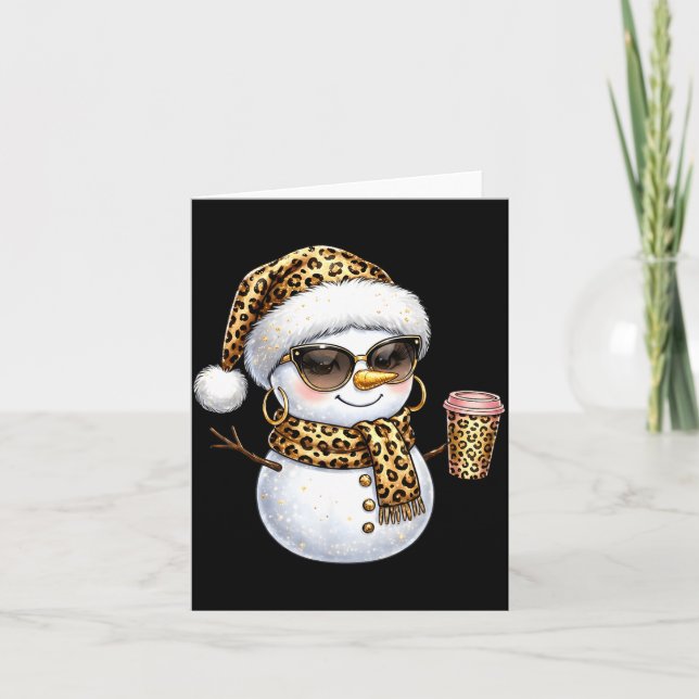 Tarjeta Leopard Snowman With Sungles Funny Christmas Women (Anverso)