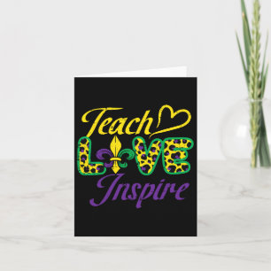 Tarjeta Leopard Teach Love Inspire Maestra de Mardi Gras