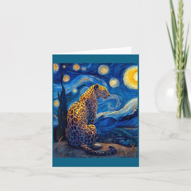 Tarjeta Leopard - Van Gogh Style Starry Night Funny Graphi (Anverso)
