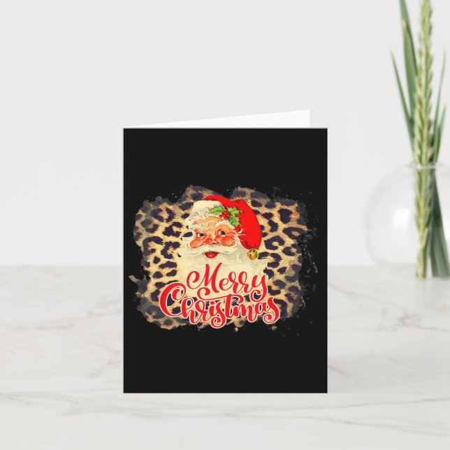 Tarjeta Leopard Vintage Santa Merry Navidad Santa Claus (Anverso)