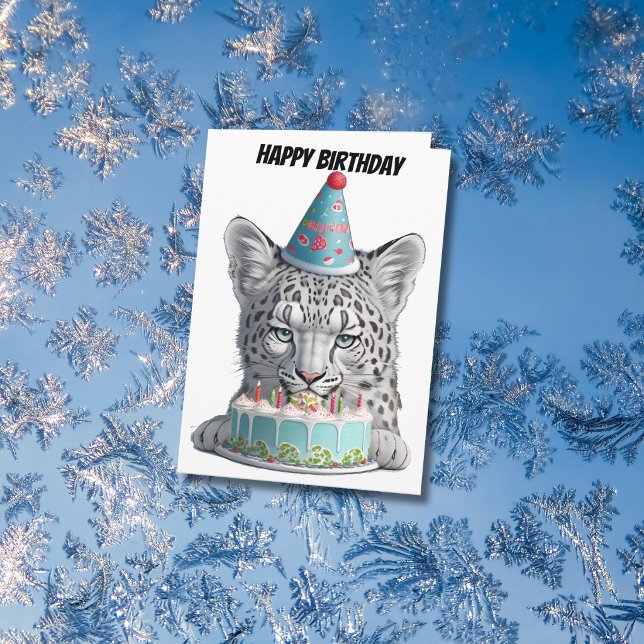 Tarjeta Leopardo de las nieves con sombrero de cumpleaños (Subido por el creador)