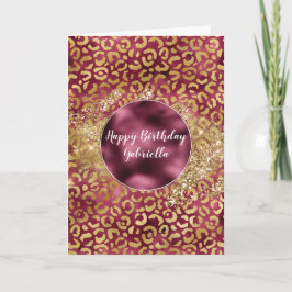 Tarjeta Leopardo de oro de Borgoña Imprime Purpurina Glitz