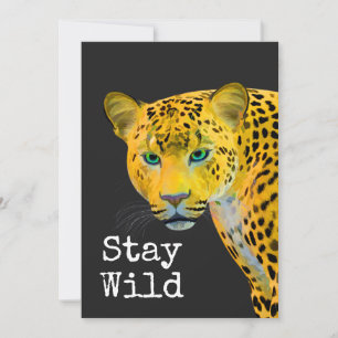 Tarjeta Leopardo Inspirador Permanece Salvaje Negro