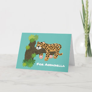 Tarjeta Leopardo lindo durmiendo en un ilustracion de pers