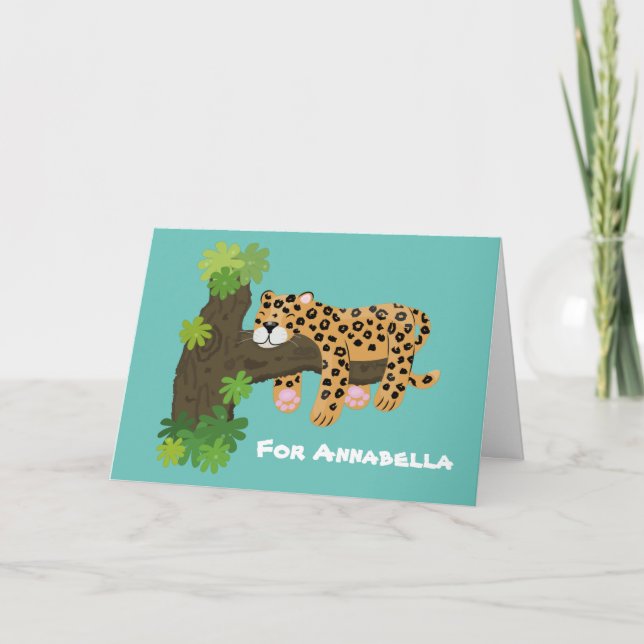 Tarjeta Leopardo lindo durmiendo en un ilustracion de pers (Anverso)