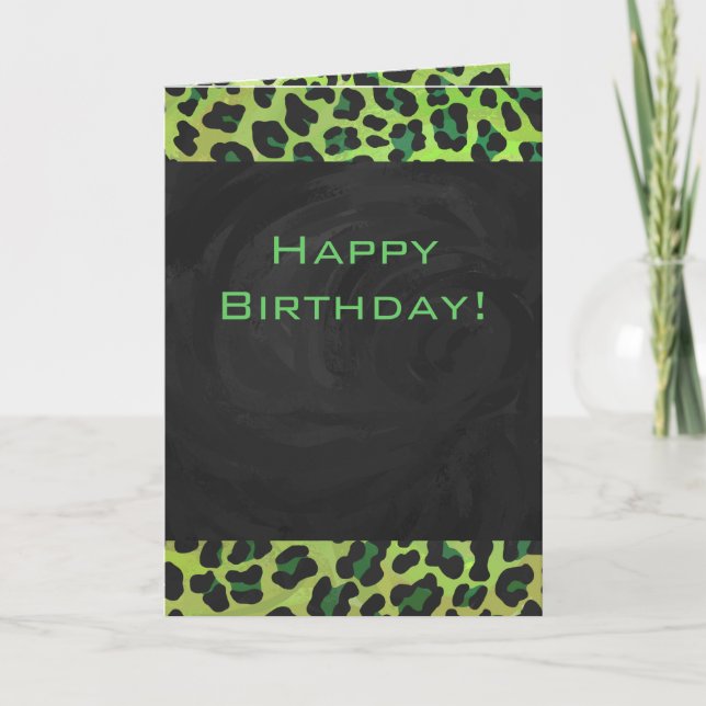 Tarjeta Leopardo negro y verde con monograma (Anverso)