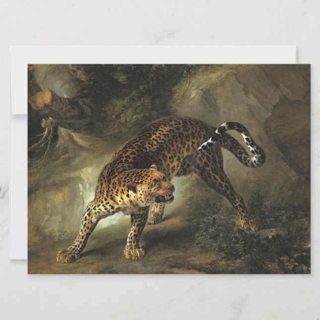 Tarjeta Leopardo salvaje feroz (por Jean-Baptiste Oudry) (Anverso)