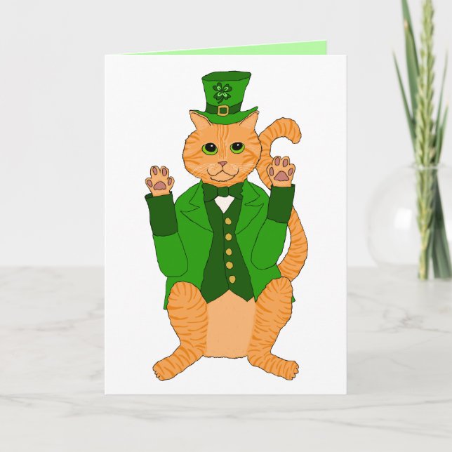 Tarjeta Leprechaun afortunado divertido del gato del día (Anverso)