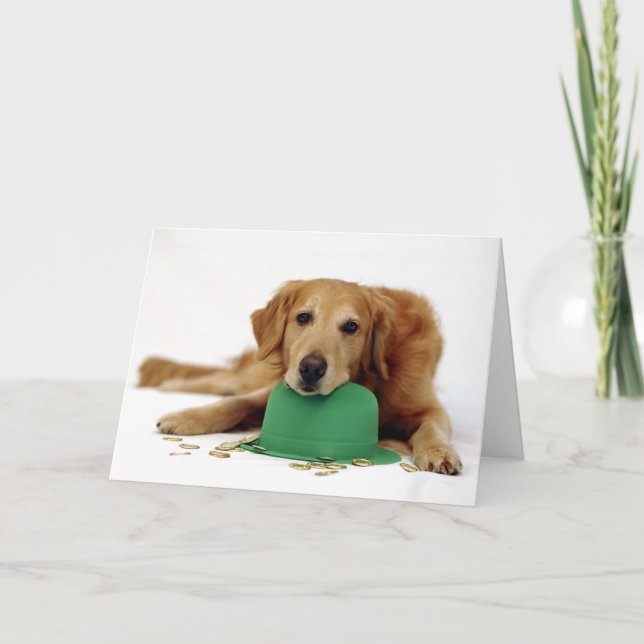 Tarjeta Leprechaun del golden retriever (Anverso)