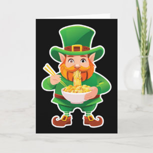Tarjeta Leprechaun Divertido Comiendo Fideos Ramen St Patr