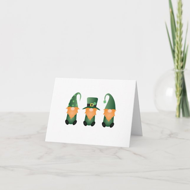 Tarjeta Leprechaun Gnomes Four Leaf Clover (Anverso)