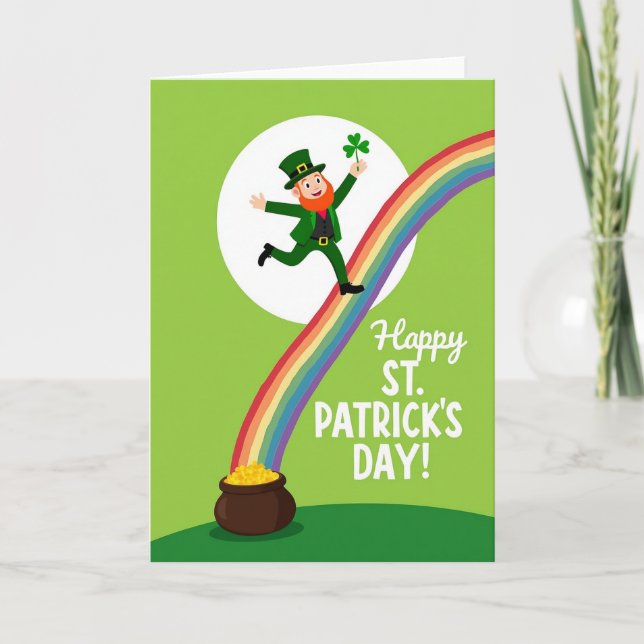 Tarjeta Leprechaun Rainbow Faux Gold Foil Card (Anverso)
