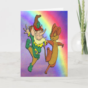 Tarjeta Leprechaun y baile del ratón con arco iris