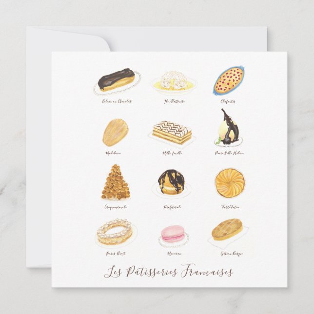 Tarjeta Les Pâtisserie Françaises acuarela (Anverso)