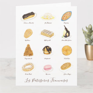 Tarjeta Les Pâtisserie Françaises acuarela