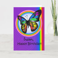 Tarjeta lesbiana gay de la mariposa del arco iris