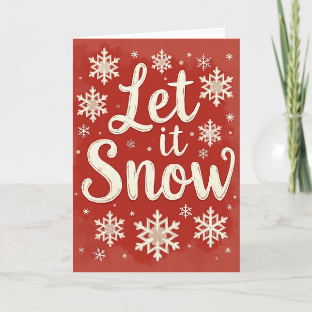 Tarjeta Let It Snow Christmas Card Glitter Snowflake (Anverso)